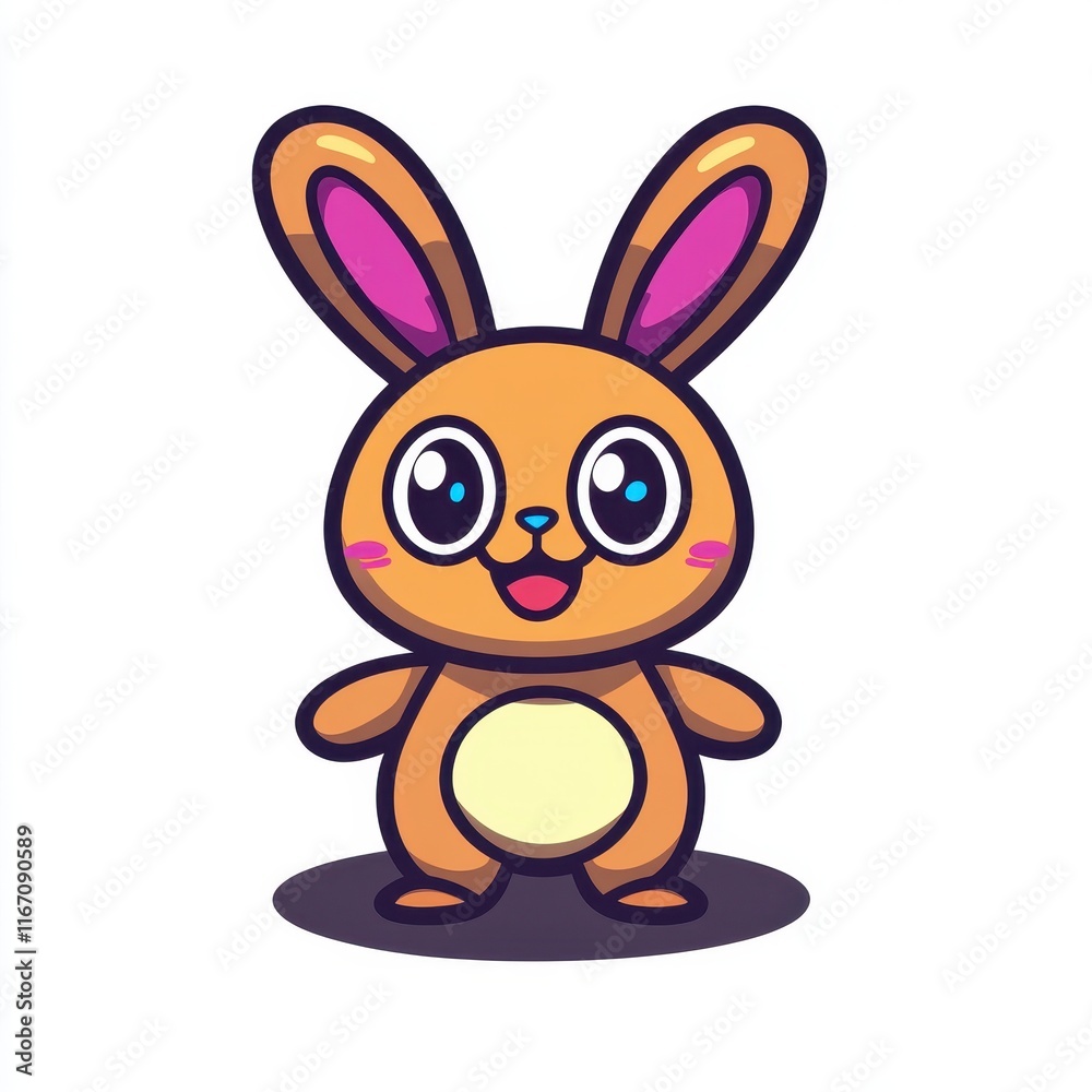 Fototapeta premium Cute Cartoon Bunny with Big Eyes and Cheerful Expression, Perfect for Children's Projects, Illustrations, and Creative Designs Featuring a Playful and Adorable Character