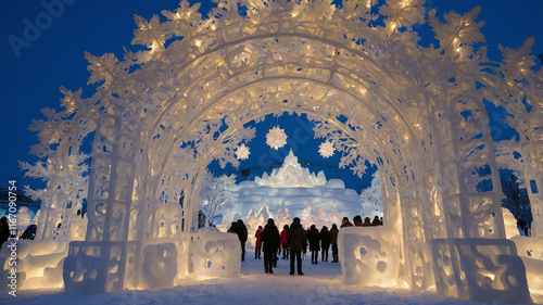 Sapporo Snow Festival, A Majestic Winter Scene of Intricate Ice Sculptures and Architectural Marvels, Blending Art and Cold Weather Splendor