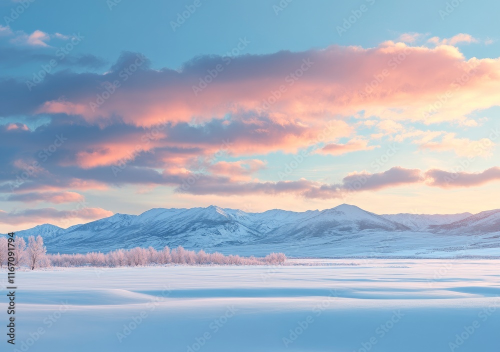 Beautiful snow landscape with a dramatic sky at sunset. Snowy mountain background. White and pink clouds in the blue sky. photorealistic, high-resolution photography, insanely detailed, fine details, Beautiful snow landscape with a dramatic sky at sunset. Snowy mountain background. White and pink clouds in the blue sky. photorealistic, high-resolution photography, insanely detailed, fine details,