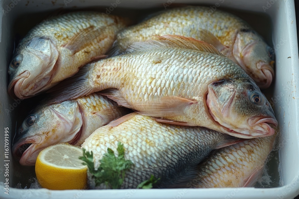 tilapia fish close up raw seafood fish farming shimmering scales aquatic nature cooking ingredient fresh fillet tilapia fish close up raw seafood fish farming shimmering scales aquatic nature cooking ingredient fresh fillet