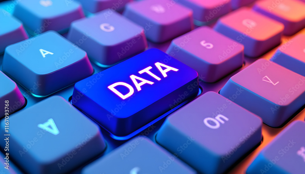Data Key on Illuminated Keyboard, Data Button Close-up on Computer Keyboard, Digital Data Concept, Keyboard Data Key Data Key on Illuminated Keyboard, Data Button Close-up on Computer Keyboard, Digital Data Concept, Keyboard Data Key