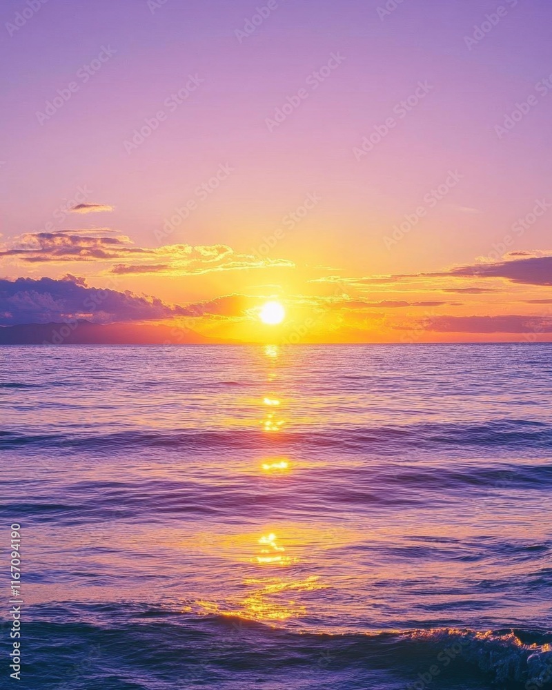 Fototapeta premium A serene sunset over calm ocean waters, creating a tranquil atmosphere.