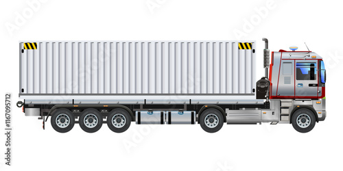 Heavy truck cargo trailer container logistic delivery service 3D vector illustration