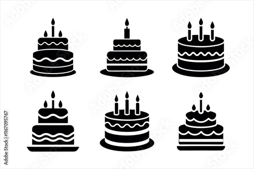  Birthday Cake Icons silhouette vector design