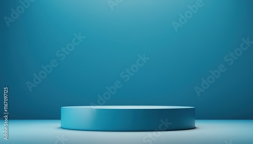 A blue stage with a spotlight on it and a blue background with a spotlight S4 photo