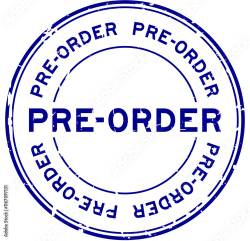 Grunge blue pre order word round rubber seal stamp on white background