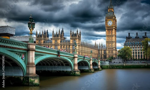 Famous Big Ben clock tower against a cloudy sky