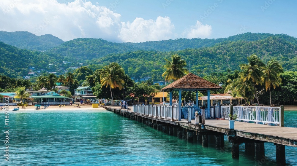 Obraz premium Serene Tropical Getaway: Wooden Pier Over Turquoise Waters