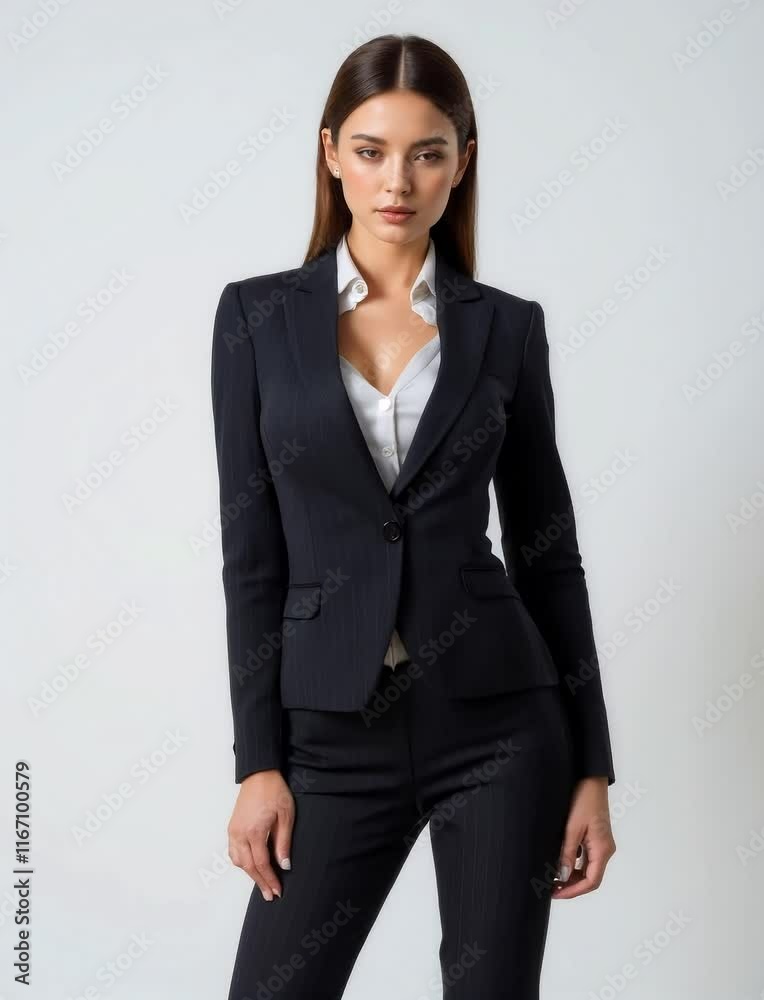 Smiling businesswoman in formal attire. Suitable for business presentations, marketing materials, website banners, and corporate publications. Smiling businesswoman in formal attire. Suitable for business presentations, marketing materials, website banners, and corporate publications.
