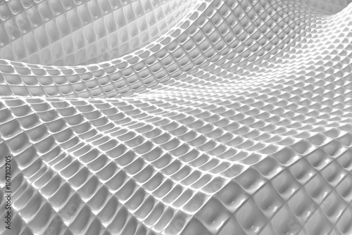 Abstract geometric wave pattern with seamless white surface. 3d render