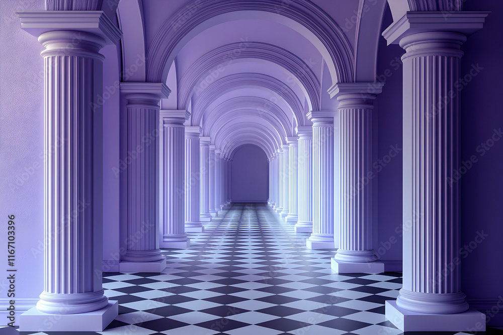 Lavender Columns and Checkerboard Floor 3D Render Lavender Columns and Checkerboard Floor 3D Render