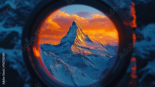 Wallpaper Mural Stunning sunset view of a majestic mountain peak captured through a circular frame Torontodigital.ca