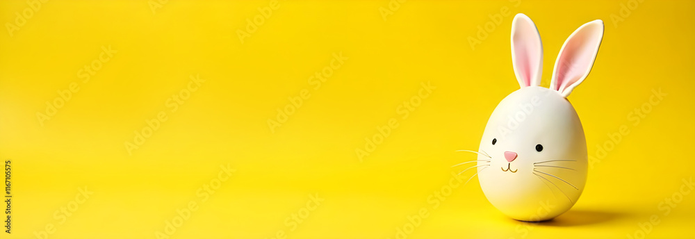 A cute bunny egg with delightful pink ears set against a vibrant yellow background perfect for Easter themes