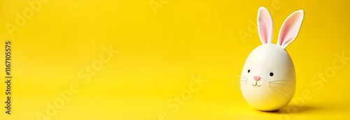 Obraz na płótnie A cute bunny egg with delightful pink ears set against a vibrant yellow background perfect for Easter themes w salonie