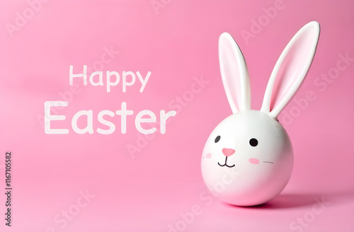 Obraz na płótnie A charming white Easter bunny, creatively crafted from an egg, rests on a lovely pink background, enhancing the festive atmosphere w salonie