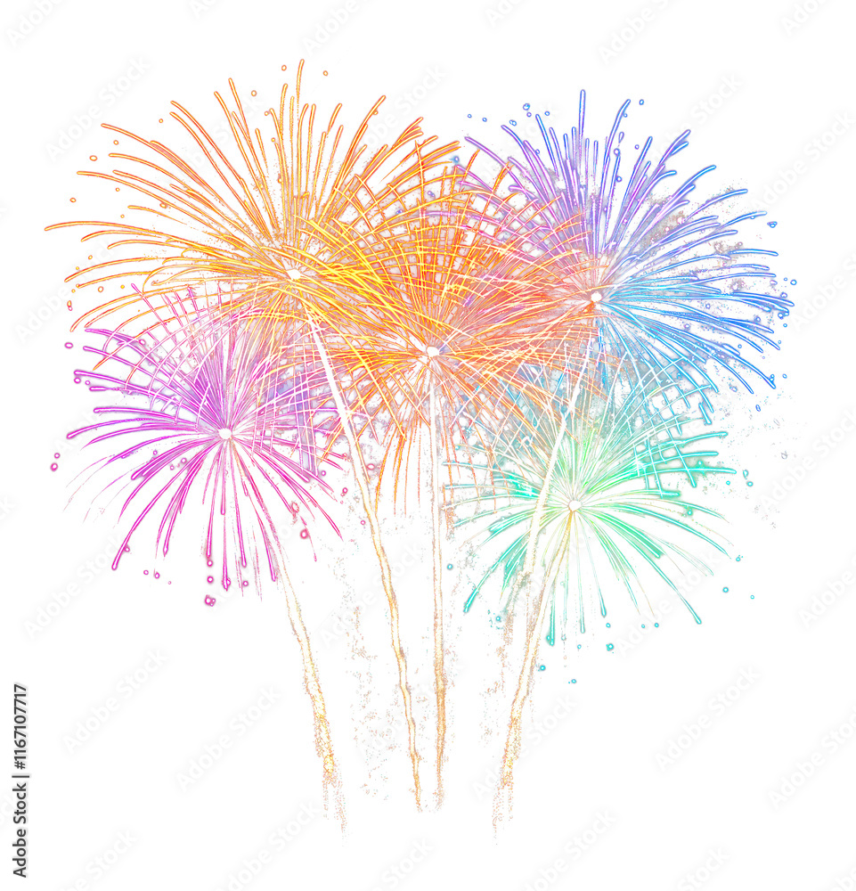 Obraz premium PNG Fireworks celebration colorful pyrotechnic.