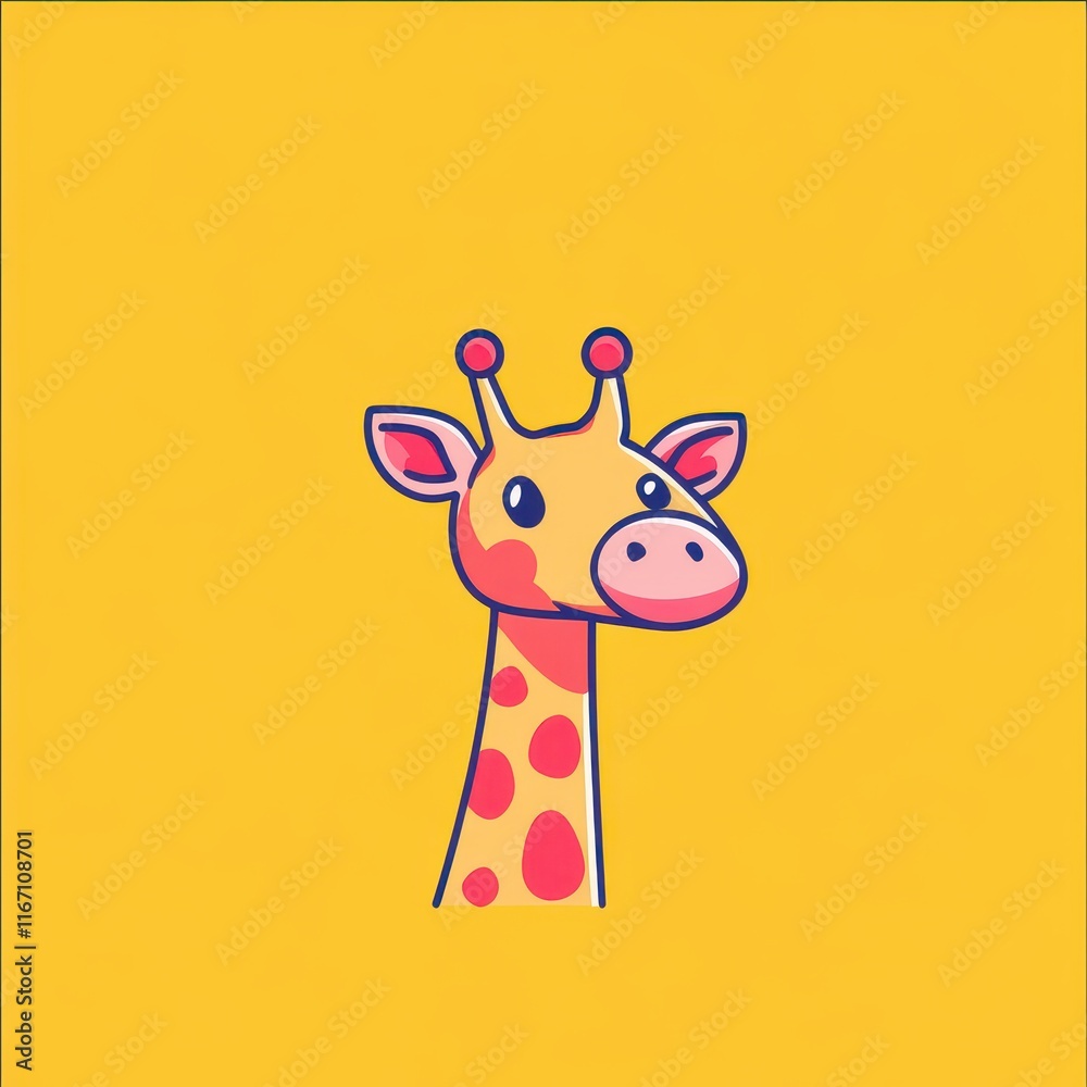 Cute Cartoon Giraffe Illustration on Bright Yellow Background for Whimsical Children's Decor and Educational Materials Cute Cartoon Giraffe Illustration on Bright Yellow Background for Whimsical Children's Decor and Educational Materials