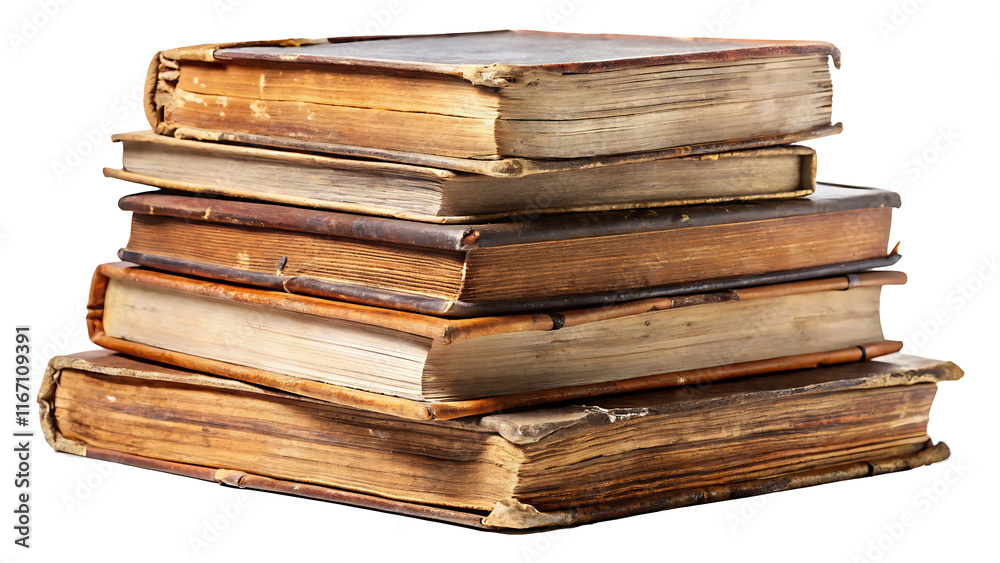A stack of old books isolated on white background PNG.AI GENERATED A stack of old books isolated on white background PNG.AI GENERATED