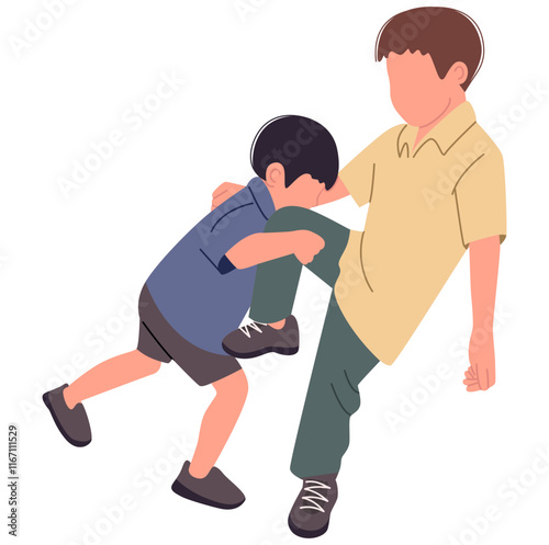 Two little displeased child boy brothers fighting,siblings, friends fight 