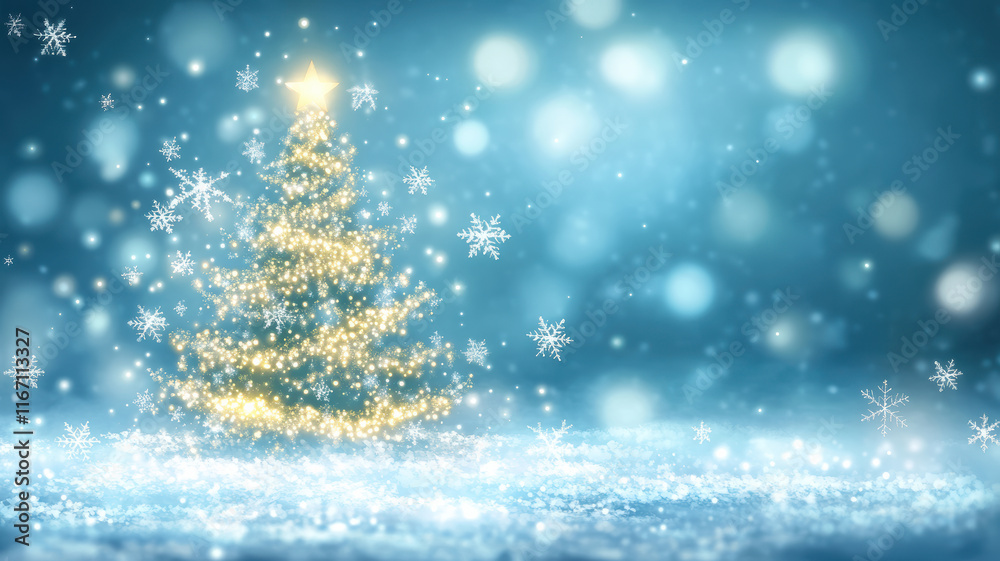 Illuminated Christmas tree with snowflake background Illuminated Christmas tree with snowflake background