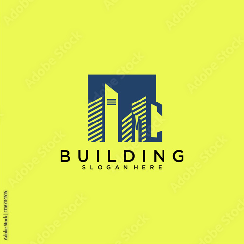 MC initial letter building logo for real estate with square design