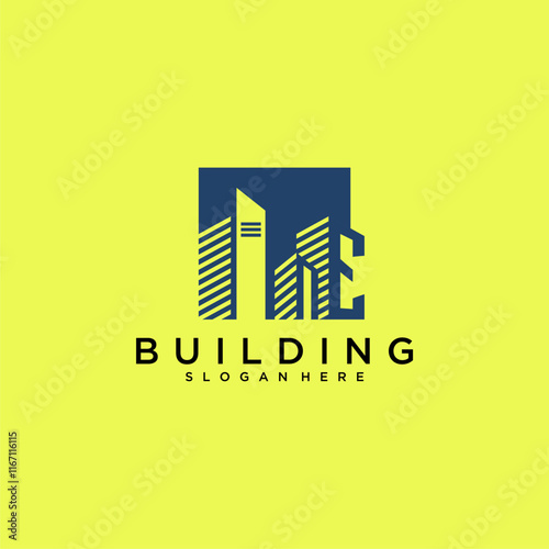 NE initial letter building logo for real estate with square design