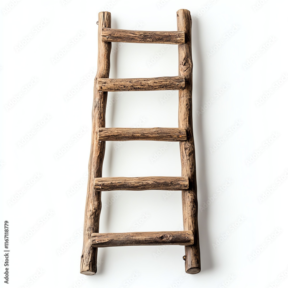 Wooden ladder with rustic charm, white isolated background. Wooden ladder with rustic charm, white isolated background.