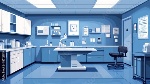 Modern  clean veterinary clinic examination room.