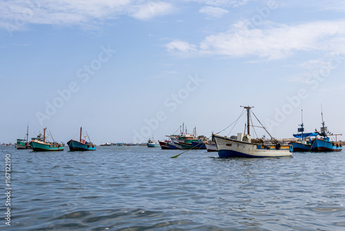 Fishing boats in on Pacific Ocean near Lima, Peru
