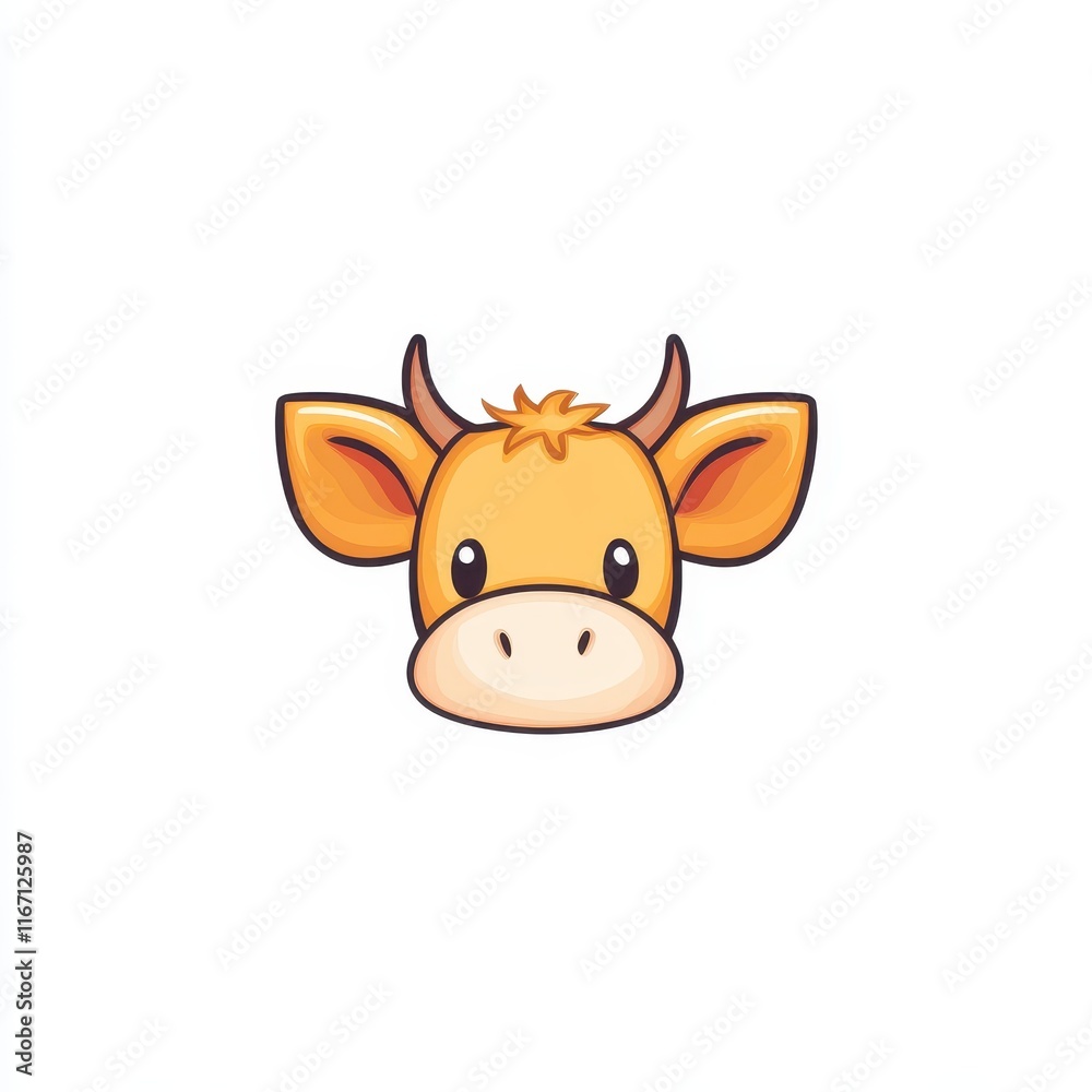 Cute Cartoon Illustration of a Happy Cow Face with Big Eyes and Cheerful Expression on a Clean Background, Perfect for Childrens' Products and Farm-Related Themes Cute Cartoon Illustration of a Happy Cow Face with Big Eyes and Cheerful Expression on a Clean Background, Perfect for Childrens' Products and Farm-Related Themes