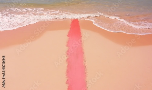 Paintbrush leaving vivid color streaks on the sand, ocean waves in the distance
