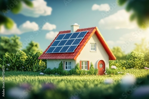 Wallpaper Mural House with solar panels on the roof. Nature-produced energy. Sun-produced energy. Photovoltaic systems on the barn house in the countryside. Concept of renewable energy Torontodigital.ca