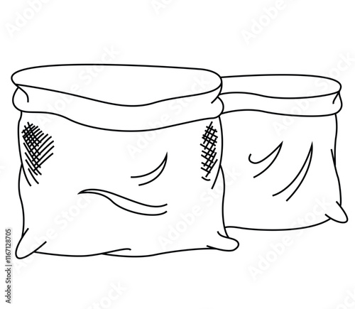 Cute cartoon hand drawn vector open flour sack coloring page.