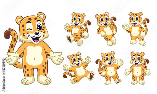 Cartoon Character Set of Happy Leopard