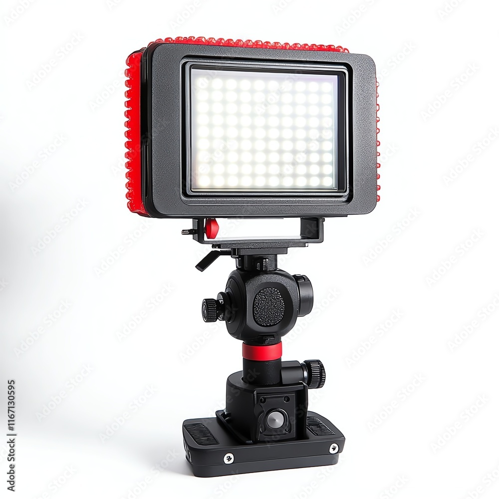 Portable LED video light on a tripod, bright illumination for photography. Portable LED video light on a tripod, bright illumination for photography.