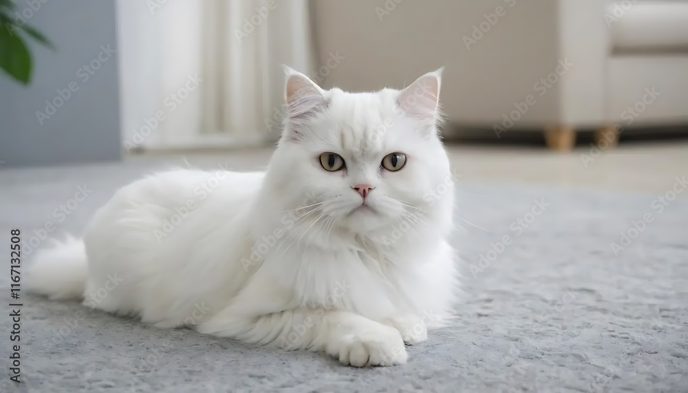a white persian cat, The adorable white Persian cat is in the living room at home. Pet Animal Concept. a white persian cat, The adorable white Persian cat is in the living room at home. Pet Animal Concept.