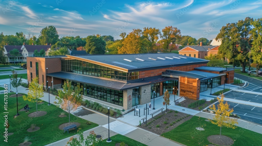 A vibrant community center nestled in a suburban neighborhood, serving as a hub for communal activities and local gatherings A vibrant community center nestled in a suburban neighborhood, serving as a hub for communal activities and local gatherings