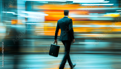 Businessman with Briefcase Walking in City