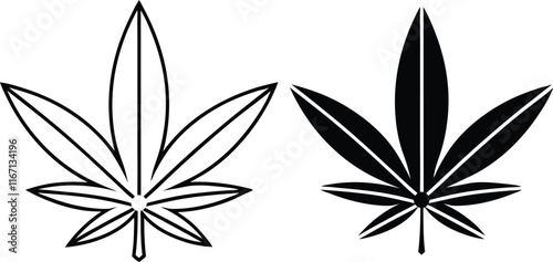Cannabis Leaf Illustrations Outline and Filled Marijuana Icons