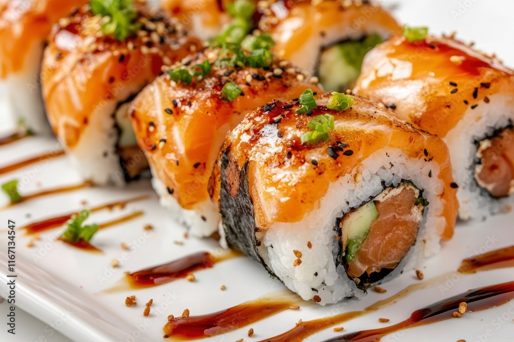 seared salmon sushi isolated with white background seared salmon sushi isolated with white background