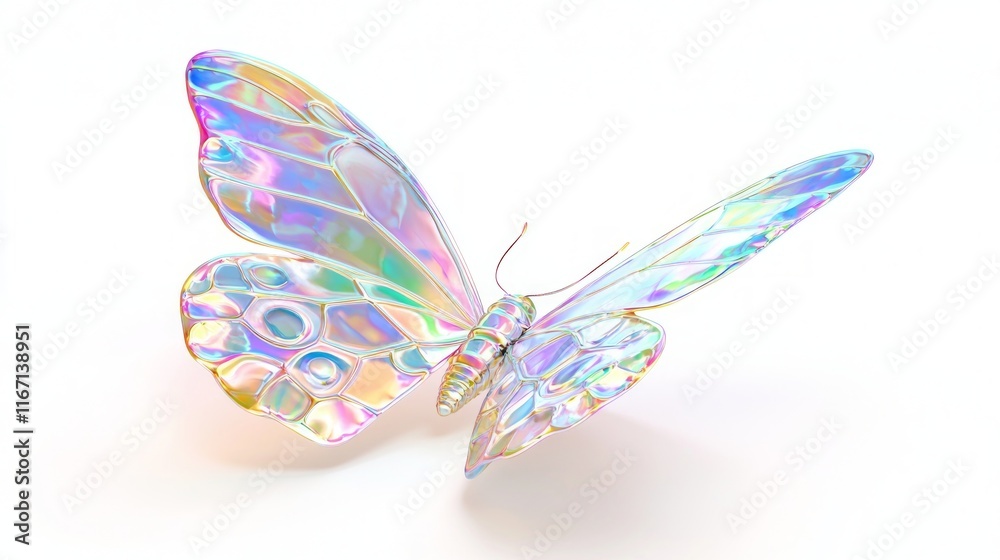 Iridescent Y2K Butterfly Icon - Whimsical 3D Render with Magical Charm on Isolated White Background Iridescent Y2K Butterfly Icon - Whimsical 3D Render with Magical Charm on Isolated White Background