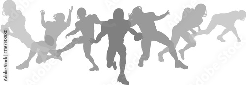 Silhouette American football player set. Active sports people healthy players fitness silhouettes concept.