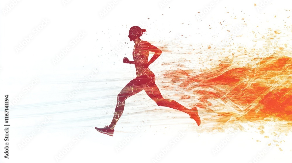 Fiery silhouette of a female runner in motion. Fiery silhouette of a female runner in motion.