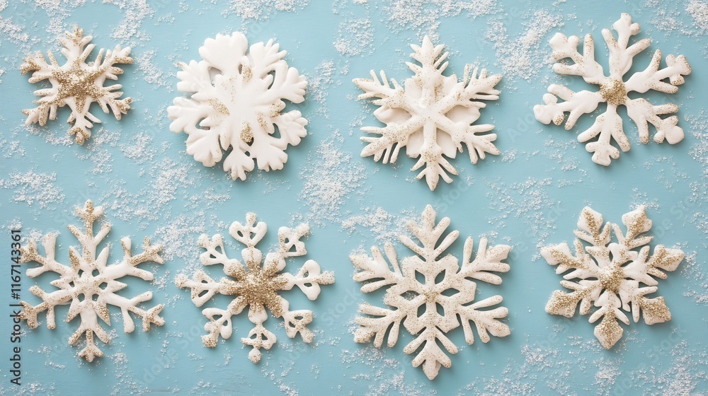 Glittering Snowflakes on Soft Blue Winter Background for Holiday Themes