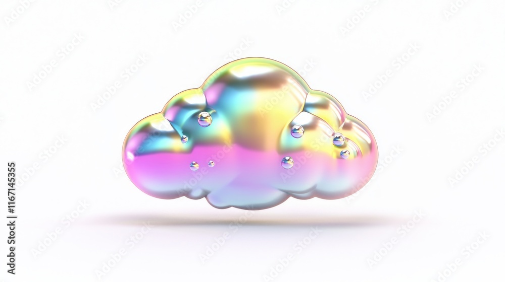 Shiny Whimsical 3D Icon of Y2K Pop Culture Cloud with Raindrop Elements on White Background Shiny Whimsical 3D Icon of Y2K Pop Culture Cloud with Raindrop Elements on White Background