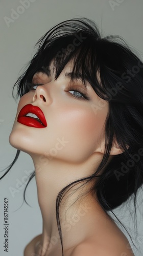 Elegant portrait of a model with bold makeup and striking features