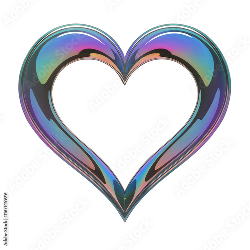 heart shape frame or clipart iridescent colorful metallic sheen or element graphic art design