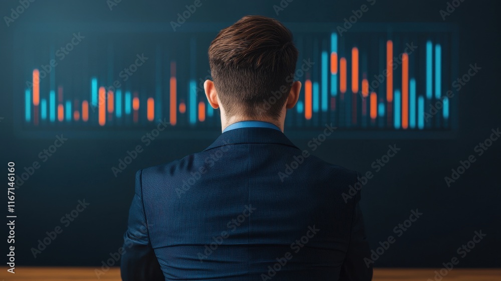 Businessman Analyzing Financial Data Trends with Graphs on Wall in Modern Office Environment Businessman Analyzing Financial Data Trends with Graphs on Wall in Modern Office Environment