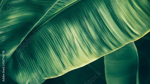 Lush Green Banana Leaf Texture Detail photo