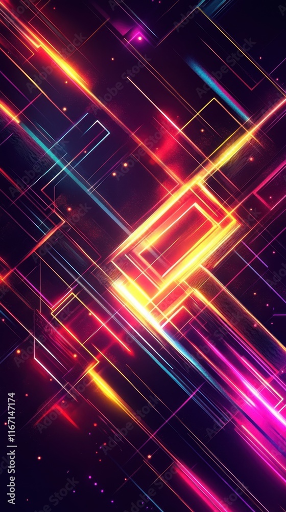 Modern Abstract Neon Geometric Design with Lines Modern Abstract Neon Geometric Design with Lines